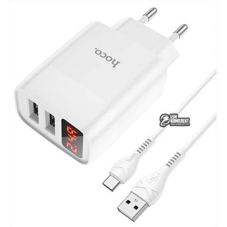 Зарядний пристрій Hoco C86A Illustrious dual port charger with digital display set(Type-C)(EU) / білий