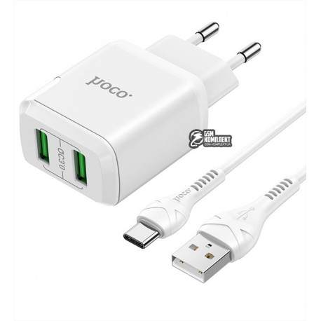 Зарядний пристрій HOCO N6 Charmer dual port QC3.0 charger set (Type-c), білий