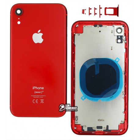 Корпус для iPhone XR, червоний колір, з тримачем SIM-карти, з бічними кнопками