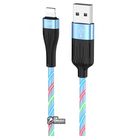 Кабель Lightning - USB, Hoco U85 Charming night LED, силиконовый, до 2,4А, синий