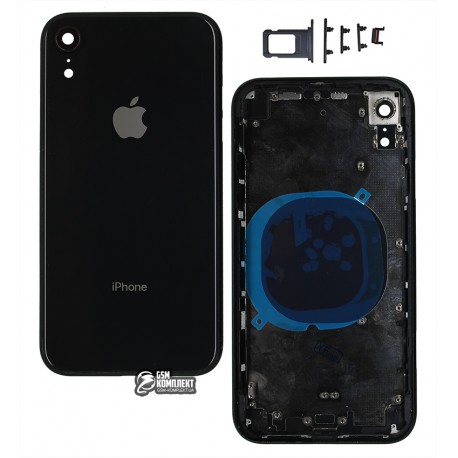 Корпус для iPhone XR, чорний, з тримачем SIM-карти, з бічними кнопками
