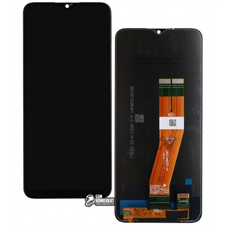 Дисплей для Samsung A037F Galaxy A03s, чорний, без рамки, оригінал (переклеєне скло), з жовтим шлейфом