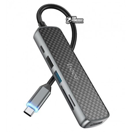 Type-C-хаб HOCO HB24 USB 3.0 (F), USB 2.0 (F), HDMI (F), Type-C (F), CD, MicroCD, 60W, черный