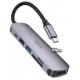 Type-C-хаб HOCO HB28 USB 3.0 (F), USB 2.0 (F), HDMI (F), Type-C (F), CD, MicroCD, 60W, сріблястий