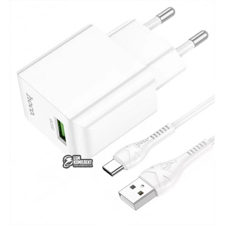 Зарядний пристрій Hoco C98A 18W (1 USB) + Кабель Type-C (white)
