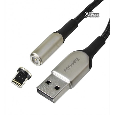 Кабель Lighning- USB, Baseus Zinc Magnetic, магнитный, тканевый, только зарядка, 2А, 1м, черный