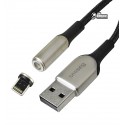 Кабель Lightning- USB, Baseus Zinc Magnetic, магнитный, тканевый, только зарядка, 2А, 1м, черный