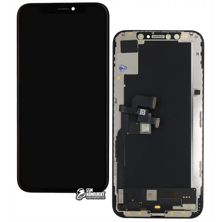 Дисплей iPhone XS, черный, с сенсорным экраном (дисплейный модуль), с рамкой, (OLED), оригинал (переклеено стекло)