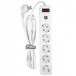 Фильтр сетевой 3,0 м Patron, SP-53-USB-W, 5 розеток и 2xUSB2.0 2.1A, белый