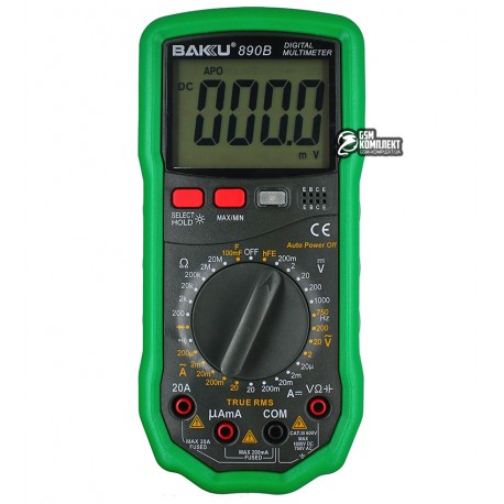 Мультиметр цифровий Baku BK-890B, з функцією Auto Off, з підсвічуванням, підсвічуванням, автовизначенням номіналу вимірювання (струм до 20A)