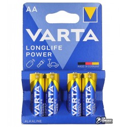 Батарейка Varta Longlife Power AА, Alkaline, блістер (4 батарейки), пальчикові Батарейка Varta Longlife Power AА, Alkaline, блістер (4 батарейки), пальчикові