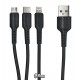 Кабель Micro-USB + Lightning + Type-C - USB, Borofone BX16 3in1, 1 м, черный