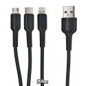 Кабель Micro-USB + Lightning + Type-C - USB, Borofone BX16 3in1, 1 м, черный