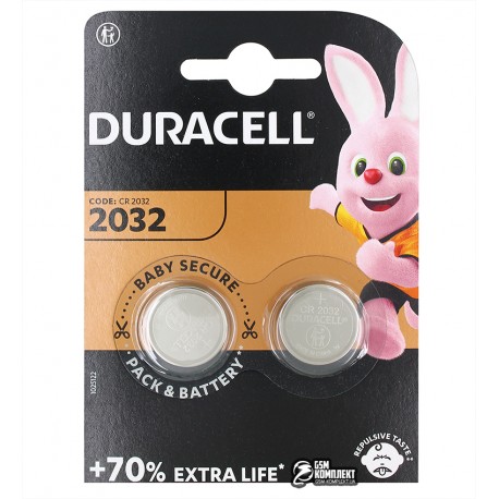 Батарейка CR2032 Duracell на материнську плату, 2 штуки в блістері