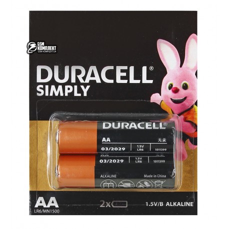 Батарейка Duracell LR06, AA, відривний блістер по 2 шт.