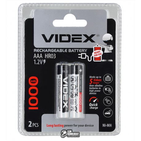 Акумулятор Videx R03, 1000мАг, AAA, 2шт в блістері