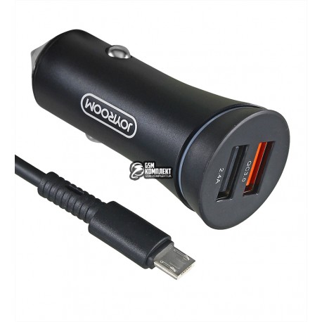Автомобильное зарядное устройство Joyroom JR-C08 Extreme QC3.0, 2USB;2.4A, с Micro-USB кабелем, черное