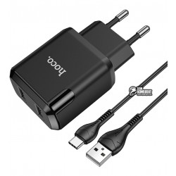 Зарядное устройство Hoco N7 Speedy dual port (2USB, 2.1А), c Type-C кабелем, черное