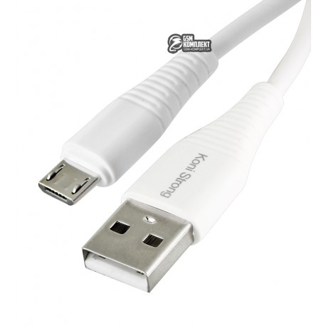 Кабель Micro-USB - USB, Koni Strong KS-64m, 1M, 3A, плоский, 1 метр, белый