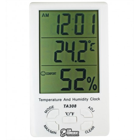 Цифровий термогігрометр ТА308 (термометр + вологість + годинник)
