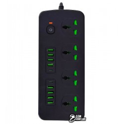 Фильтр сетевой T91 на 4 розетки, с зарядными портами 8USB, 2Type-C, черный