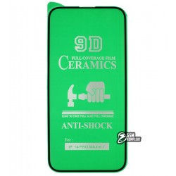 Защитное оргстекло для iPhone 14 Pro Max, Ceramica, с фаской, черное Защитное оргстекло для iPhone 14 Pro Max, Ceramica, с фаской, черное