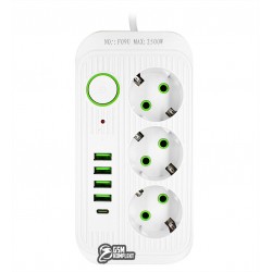 Фильтр сетевой F09, на 3 розетки, с зарядными портами 4USB, 1Type-C, белый