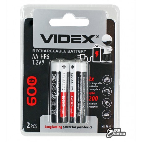 Акумулятор Videx R06, 600мАч, AA, 2шт в блістері