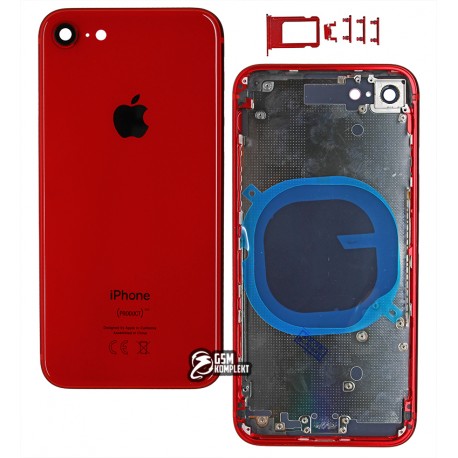 Корпус для iPhone 8, красный, с держателем SIM-карты, с боковыми кнопками