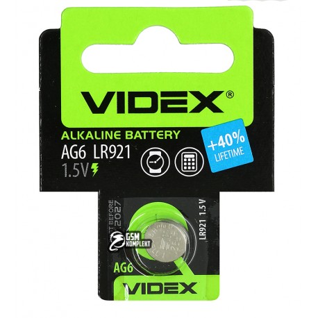 Батарейка AG6, Videx Alkaline, 1шт