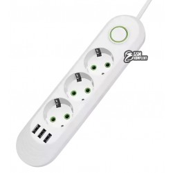 Фільтр мережевий F03u, на 3 розетки, із зарядними портами 3USB, білий Фільтр мережевий F03u, на 3 розетки, із зарядними портами 3USB, білий