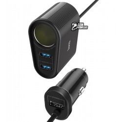 Автомобильное зарядное устройство Hoco Z35A 1USB + удлинитель на 2USB, 2.4A и гнездо прикуривателя 100Вт, черное Автомобильное зарядное устройство Hoco Z35A 1USB + удлинитель на 2USB, 2.4A и гнездо прикуривателя 100Вт, черное