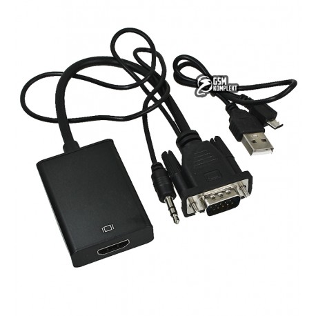 Конвертор VGA в HDMI + аудіо кабель (штекер VGA – гніздо HDMI)