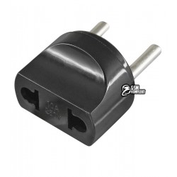 Вилка переходник USA/EU на евро, круглая, черная Вилка переходник USA/EU на евро, круглая, черная