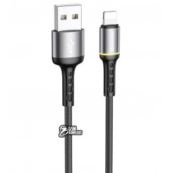 Кабель Lightning - USB, Borofone BU33, 1,2 м, 2,4А, с индикатором, черный