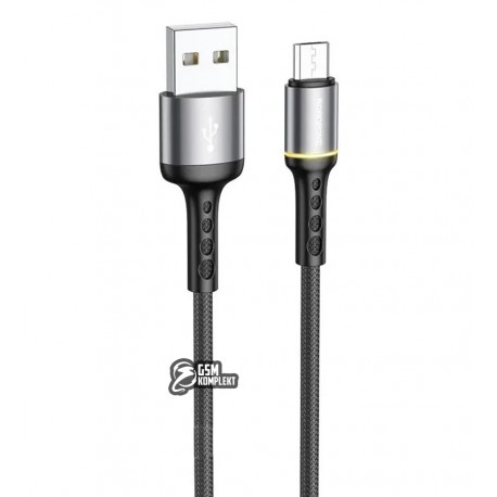 Кабель Micro-USB - USB, Borofone BU33, 1,2 м, 2,4А, с индикатором, черный