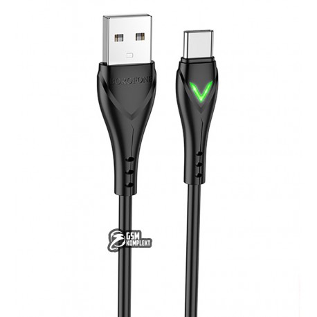 Кабель Type-C - USB, Borofone BX65, с индикатором, 1 метр, 3А, черный