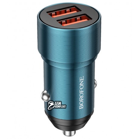 Автомобільний зарядний пристрій Borofone BZ19, 2 USB, 2.4A, QC3.0, сапфірово-синій