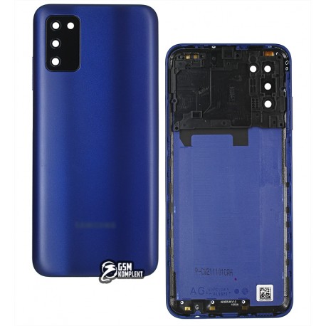 Задня панель корпуса для Samsung A037 Galaxy A03s, синій, із склом камери