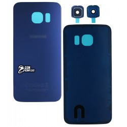 Задняя панель корпуса для Samsung G925F Galaxy S6 EDGE, синий, со стеклом камеры, 2.5D