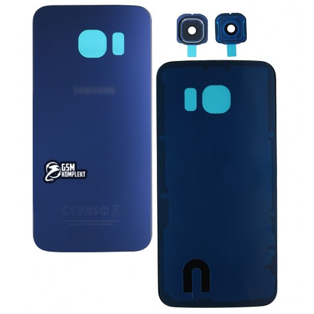 Задняя панель корпуса для Samsung G925F Galaxy S6 EDGE, синий, со стеклом камеры, 2.5D