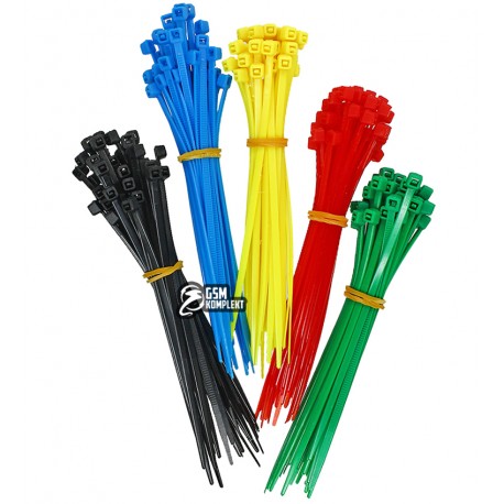 Набір стяжок для кабеля 100/2,5мм червоний, жовтий, зелений, синій, чорний (по 40шт.) у блістері