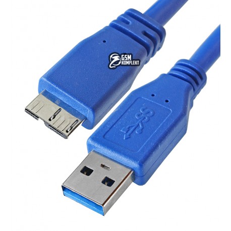 Кабель Micro-USB type B - USB, 0,3 метра, USB3.0, (micro-B-USB с питанием), синий