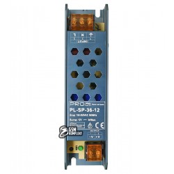 Блок питания для LED ленты 12В, 3А, 36Вт, "SLIM SP" стабилизированный импульсный адаптер, металлический корпус