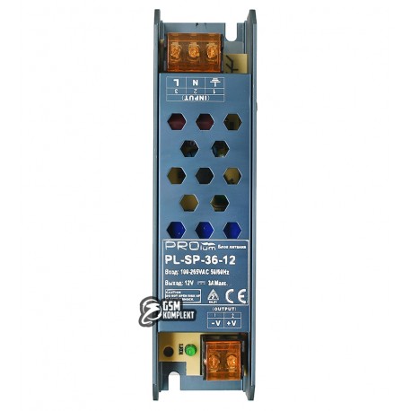 Блок живлення для LED стрічки 12В, 3А, 36Вт, "SLIM SP" стабілізований імпульсний адаптер, металевий корпус