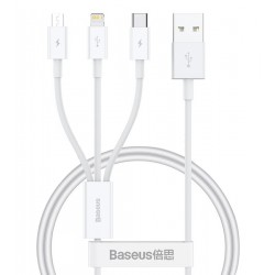 Кабель Micro-USB+Lightning+Type-C - USB, 3 в1, Baseus Superior Series Fast Charging, 1.5 метра, 3,5А, белый CAMLTYS-02
