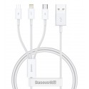 Кабель Micro-USB+Lightning+Type-C - USB, 3 в1, Baseus Superior Fast Charging, 1.5 метра, 3,5А, білий CAMLTYS-02