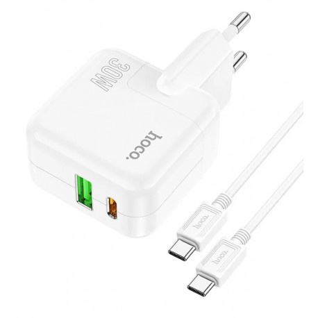 Зарядное устройство Hoco C111A Lucky dual-port charger set с кабелем Type-C - Type-C |1USB/1Type-C, 30W/3A, PD/QC| (white)