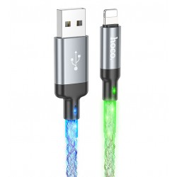 Кабель Lightning - USB, Hoco U112 Shine charging data, 1.2м, 2.4А, силиконовый, серый с подсветкой