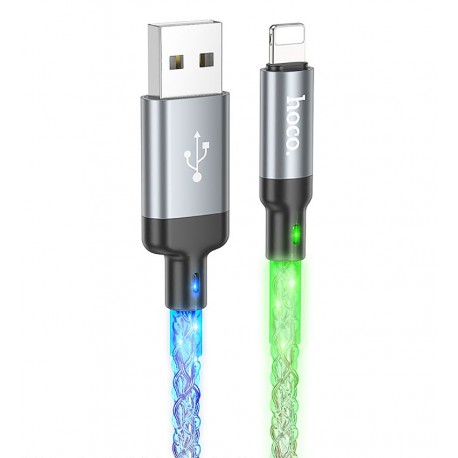Кабель Lightning - USB, Hoco U112 Shine charging data, 1.2м, 2.4А, силиконовый, серый с подсветкой